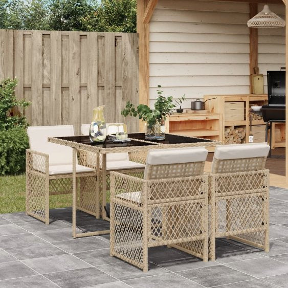 vidaXL 5-tlg. Garten-Essgruppe mit Kissen Schwarz Poly Rattan