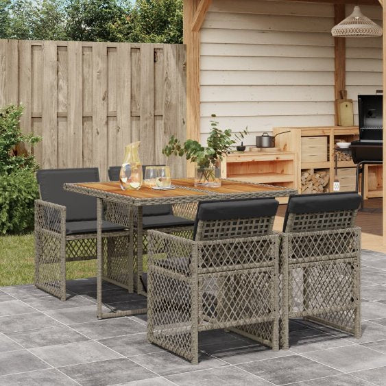 vidaXL 5-tlg. Garten-Essgruppe mit Kissen Schwarz Poly Rattan