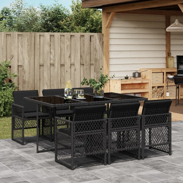 vidaXL 5-tlg. Garten-Essgruppe mit Kissen Schwarz Poly Rattan