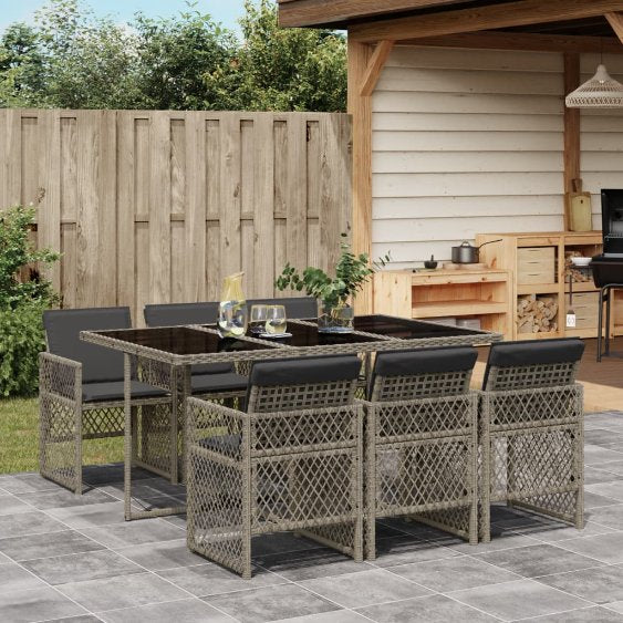 vidaXL 5-tlg. Garten-Essgruppe mit Kissen Schwarz Poly Rattan