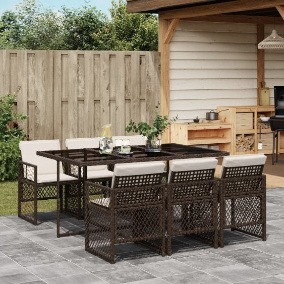 vidaXL 5-tlg. Garten-Essgruppe mit Kissen Schwarz Poly Rattan
