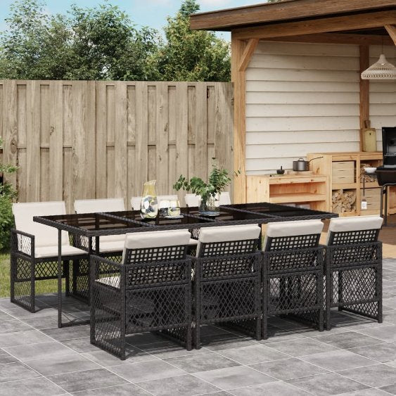 vidaXL 5-tlg. Garten-Essgruppe mit Kissen Schwarz Poly Rattan