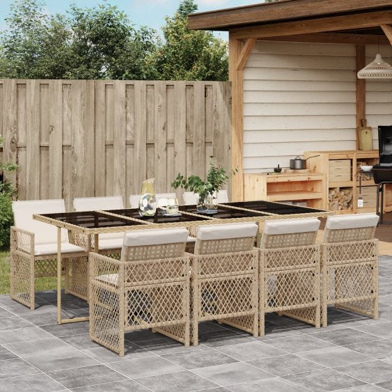 vidaXL 5-tlg. Garten-Essgruppe mit Kissen Schwarz Poly Rattan