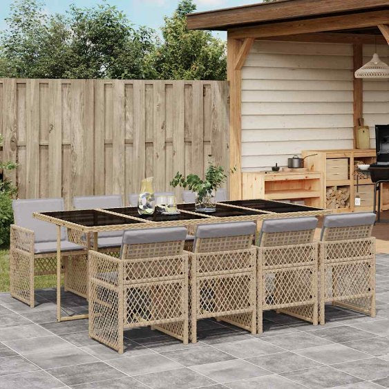 vidaXL 5-tlg. Garten-Essgruppe mit Kissen Schwarz Poly Rattan