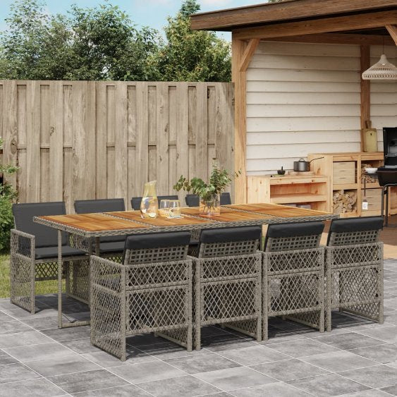 vidaXL 5-tlg. Garten-Essgruppe mit Kissen Schwarz Poly Rattan