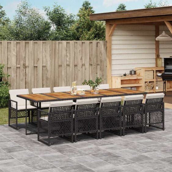 vidaXL 5-tlg. Garten-Essgruppe mit Kissen Schwarz Poly Rattan