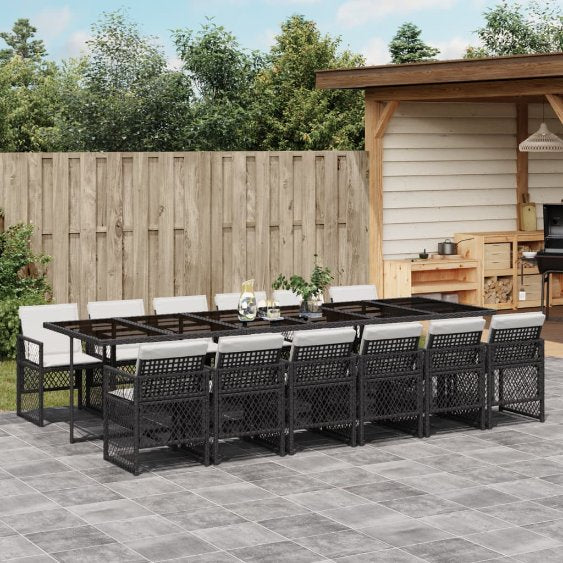 vidaXL 5-tlg. Garten-Essgruppe mit Kissen Schwarz Poly Rattan