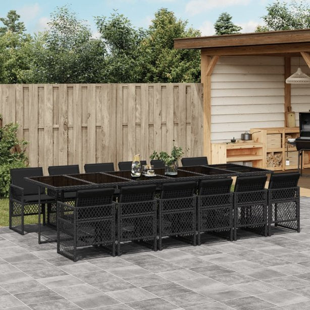 vidaXL 5-tlg. Garten-Essgruppe mit Kissen Schwarz Poly Rattan