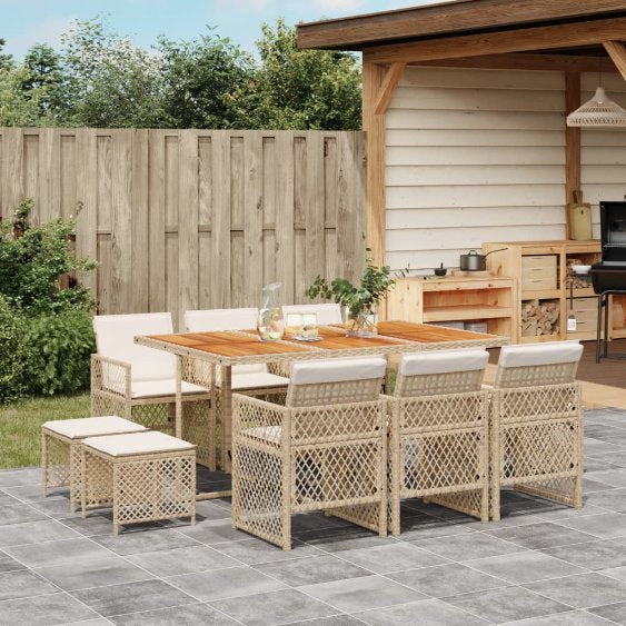 vidaXL 9-tlg. Garten-Essgruppe mit Kissen Schwarz Poly Rattan