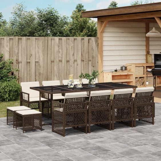 vidaXL 9-tlg. Garten-Essgruppe mit Kissen Schwarz Poly Rattan
