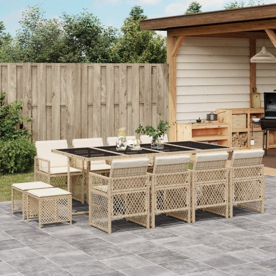 vidaXL 9-tlg. Garten-Essgruppe mit Kissen Schwarz Poly Rattan