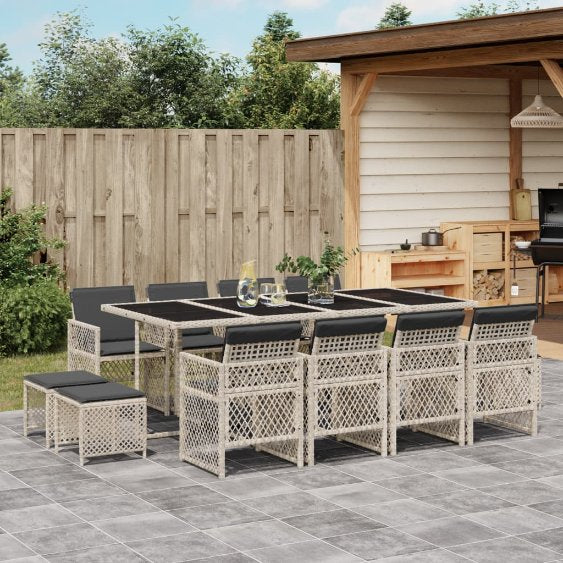 vidaXL 9-tlg. Garten-Essgruppe mit Kissen Schwarz Poly Rattan