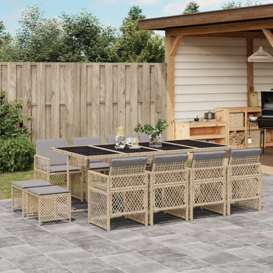 vidaXL 9-tlg. Garten-Essgruppe mit Kissen Schwarz Poly Rattan