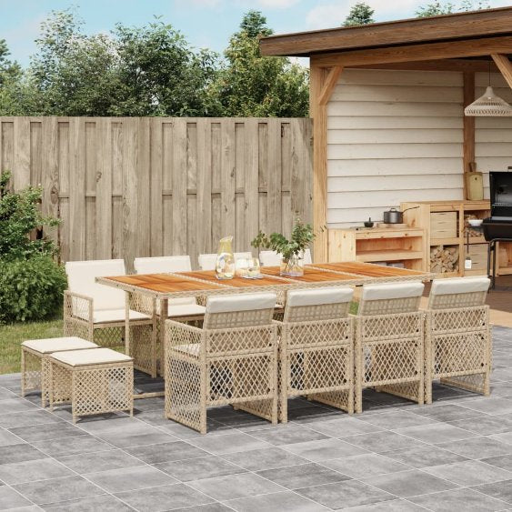 vidaXL 9-tlg. Garten-Essgruppe mit Kissen Schwarz Poly Rattan
