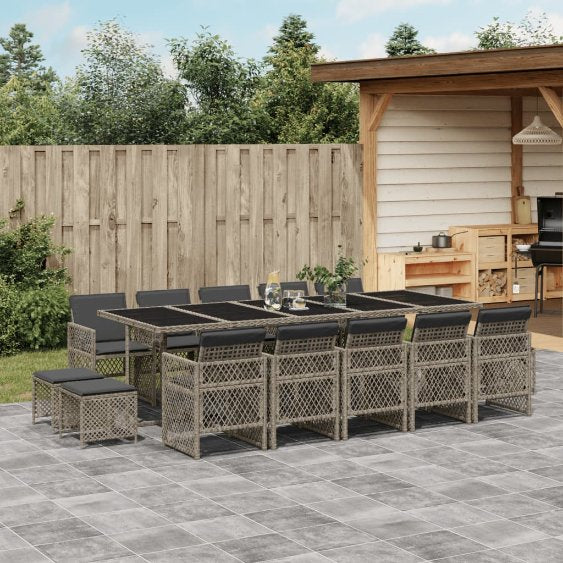 vidaXL 9-tlg. Garten-Essgruppe mit Kissen Schwarz Poly Rattan