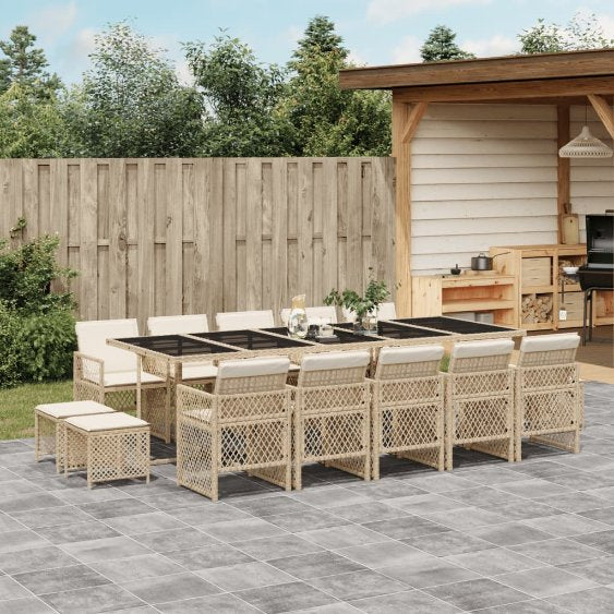 vidaXL 9-tlg. Garten-Essgruppe mit Kissen Schwarz Poly Rattan