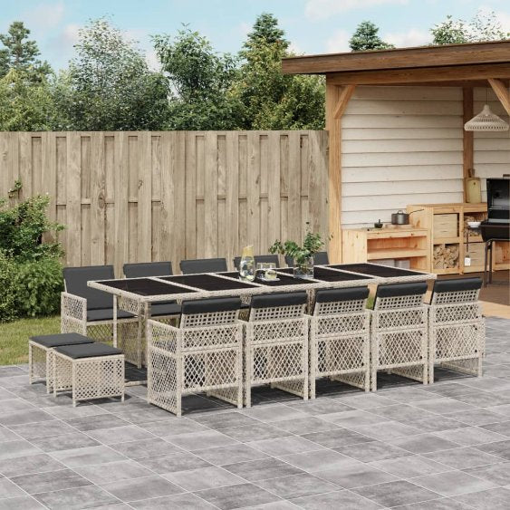 vidaXL 9-tlg. Garten-Essgruppe mit Kissen Schwarz Poly Rattan