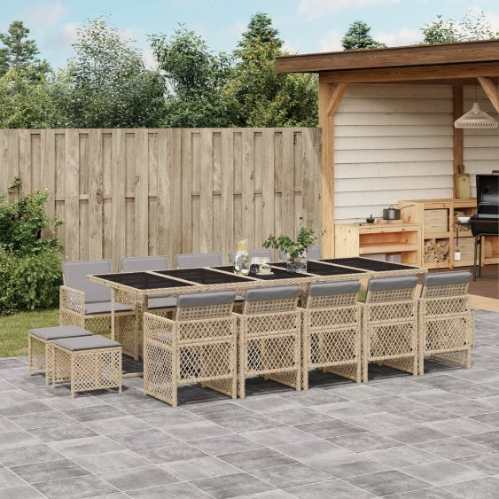 vidaXL 9-tlg. Garten-Essgruppe mit Kissen Schwarz Poly Rattan