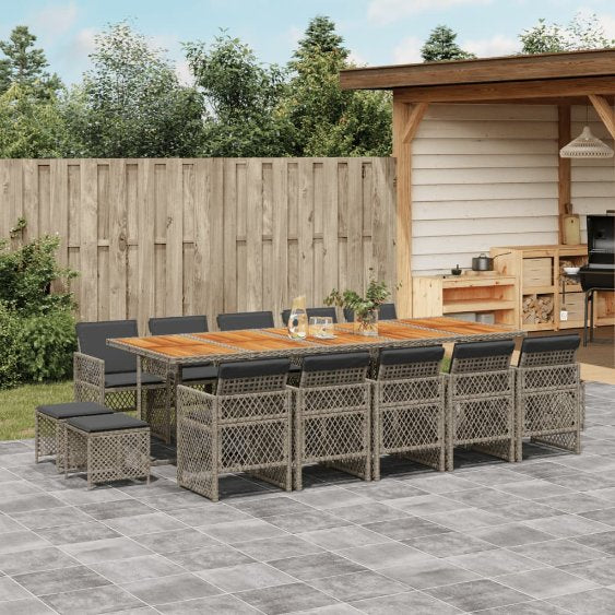 vidaXL 9-tlg. Garten-Essgruppe mit Kissen Schwarz Poly Rattan