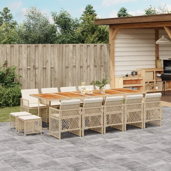 vidaXL 9-tlg. Garten-Essgruppe mit Kissen Schwarz Poly Rattan