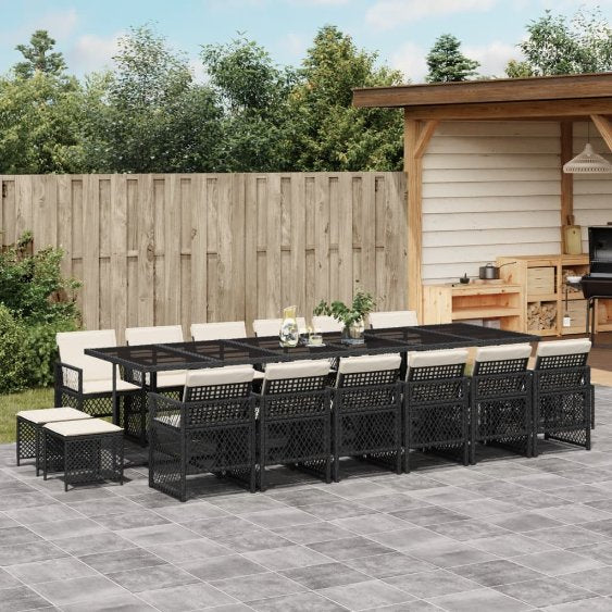 vidaXL 9-tlg. Garten-Essgruppe mit Kissen Schwarz Poly Rattan