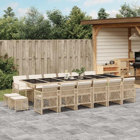 vidaXL 9-tlg. Garten-Essgruppe mit Kissen Schwarz Poly Rattan