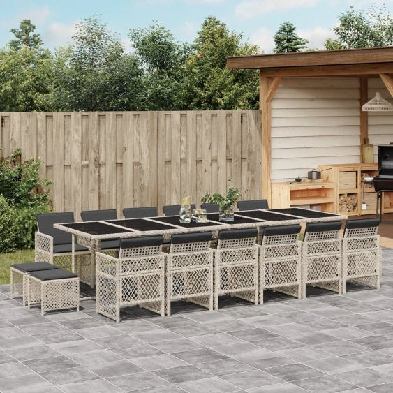 vidaXL 9-tlg. Garten-Essgruppe mit Kissen Schwarz Poly Rattan