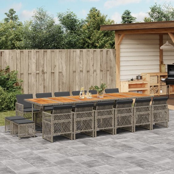 vidaXL 9-tlg. Garten-Essgruppe mit Kissen Schwarz Poly Rattan