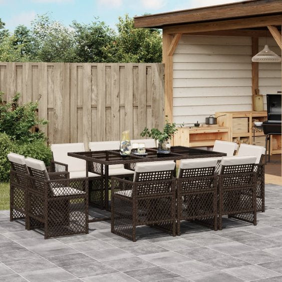 vidaXL 9-tlg. Garten-Essgruppe mit Kissen Schwarz Poly Rattan