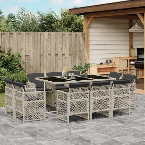 vidaXL 9-tlg. Garten-Essgruppe mit Kissen Schwarz Poly Rattan
