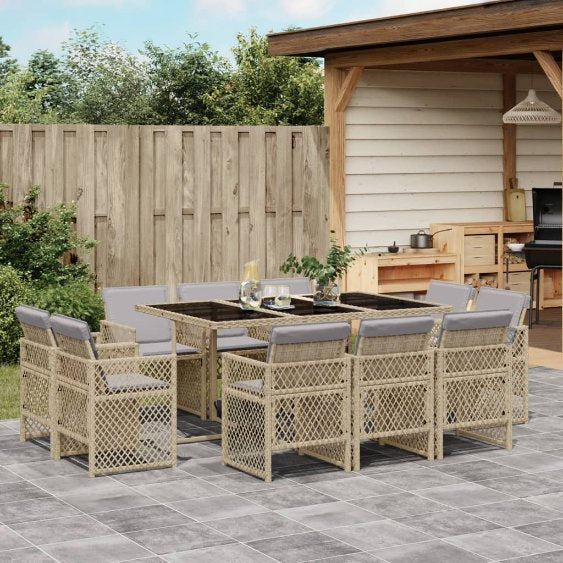 vidaXL 9-tlg. Garten-Essgruppe mit Kissen Schwarz Poly Rattan