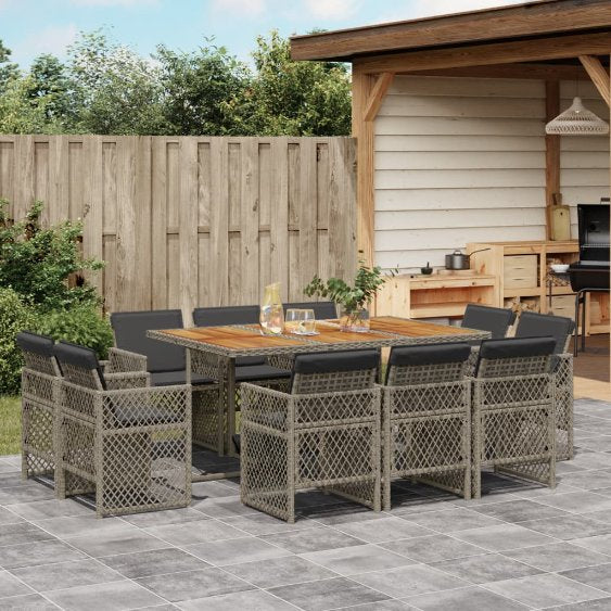 vidaXL 9-tlg. Garten-Essgruppe mit Kissen Schwarz Poly Rattan