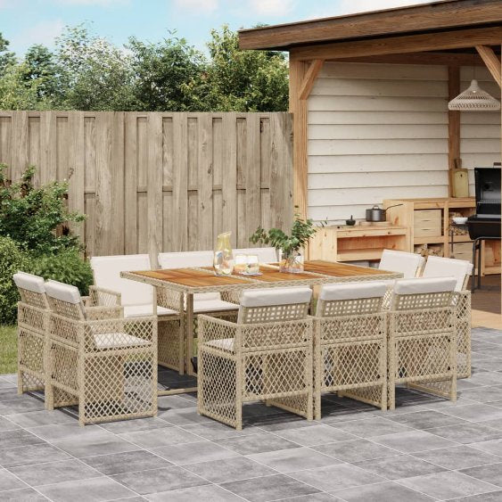 vidaXL 9-tlg. Garten-Essgruppe mit Kissen Schwarz Poly Rattan