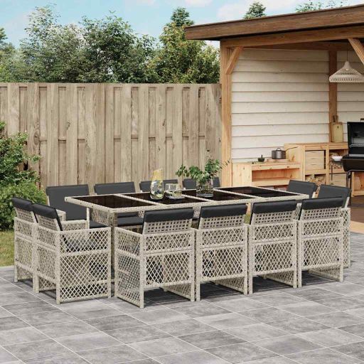 vidaXL 9-tlg. Garten-Essgruppe mit Kissen Schwarz Poly Rattan