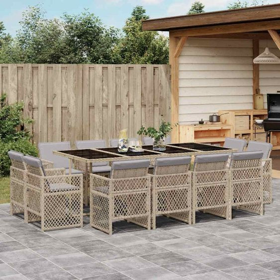 vidaXL 9-tlg. Garten-Essgruppe mit Kissen Schwarz Poly Rattan