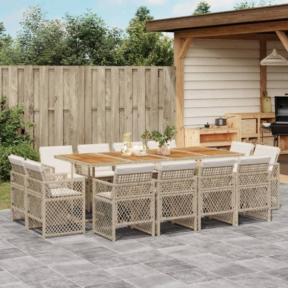 vidaXL 9-tlg. Garten-Essgruppe mit Kissen Schwarz Poly Rattan