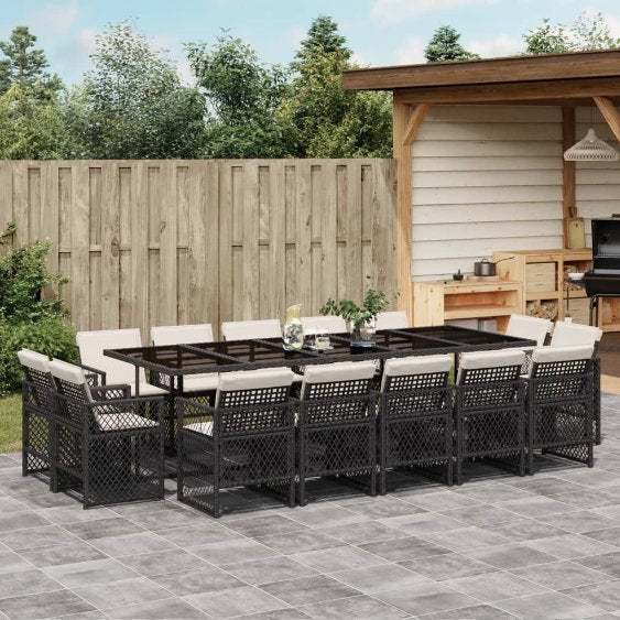vidaXL 9-tlg. Garten-Essgruppe mit Kissen Schwarz Poly Rattan