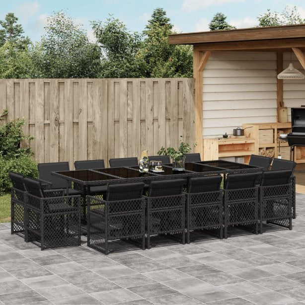 vidaXL 9-tlg. Garten-Essgruppe mit Kissen Schwarz Poly Rattan