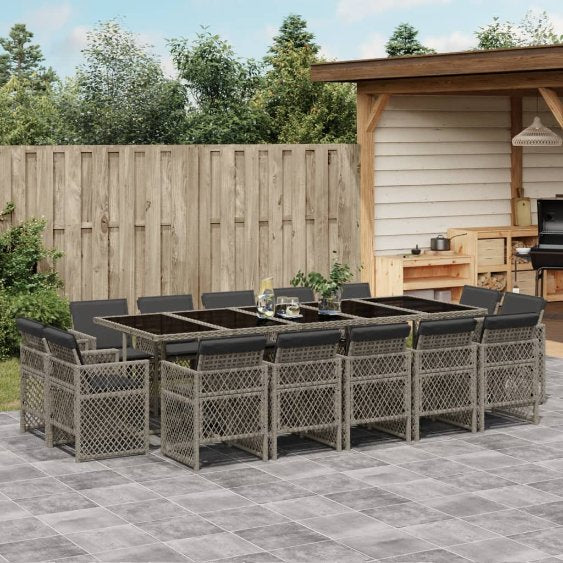 vidaXL 9-tlg. Garten-Essgruppe mit Kissen Schwarz Poly Rattan