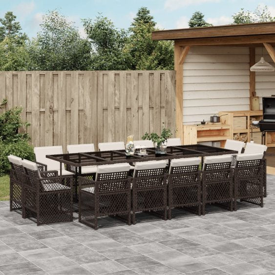 vidaXL 9-tlg. Garten-Essgruppe mit Kissen Schwarz Poly Rattan