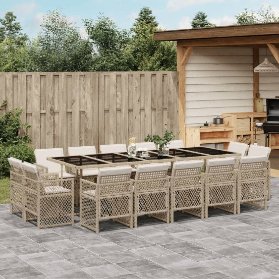 vidaXL 9-tlg. Garten-Essgruppe mit Kissen Schwarz Poly Rattan