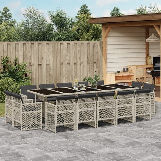 vidaXL 9-tlg. Garten-Essgruppe mit Kissen Schwarz Poly Rattan