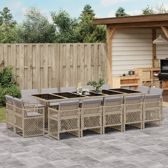 vidaXL 9-tlg. Garten-Essgruppe mit Kissen Schwarz Poly Rattan