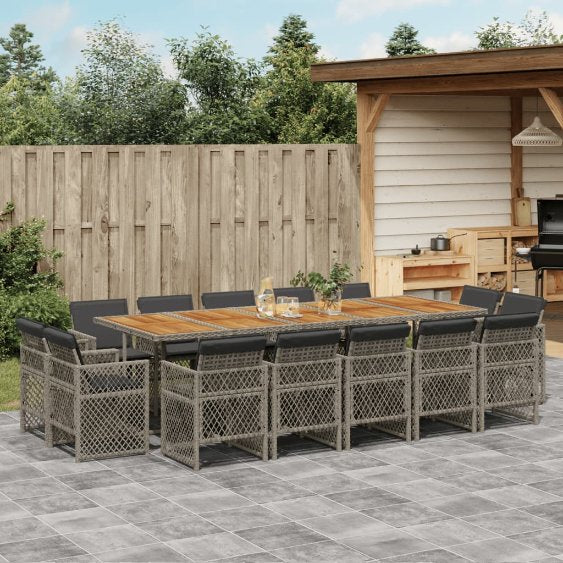 vidaXL 9-tlg. Garten-Essgruppe mit Kissen Schwarz Poly Rattan