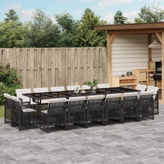 vidaXL 9-tlg. Garten-Essgruppe mit Kissen Schwarz Poly Rattan