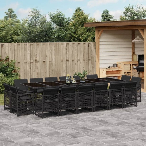 vidaXL 9-tlg. Garten-Essgruppe mit Kissen Schwarz Poly Rattan