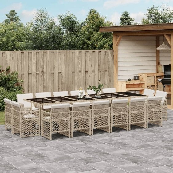 vidaXL 9-tlg. Garten-Essgruppe mit Kissen Schwarz Poly Rattan