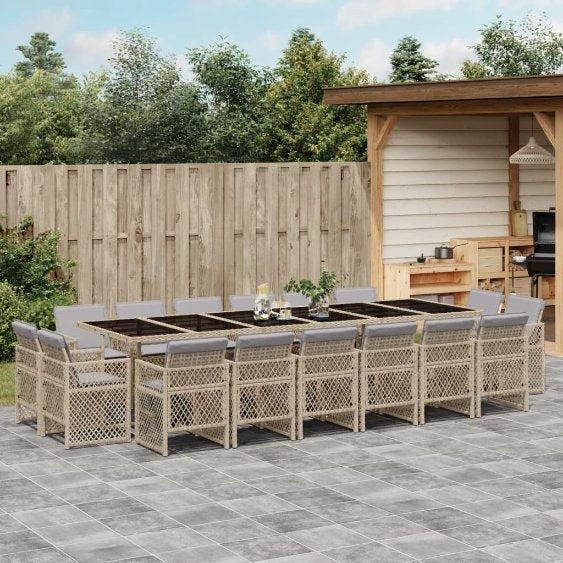 vidaXL 9-tlg. Garten-Essgruppe mit Kissen Schwarz Poly Rattan