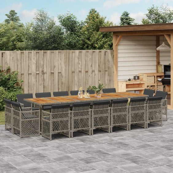 vidaXL 9-tlg. Garten-Essgruppe mit Kissen Schwarz Poly Rattan