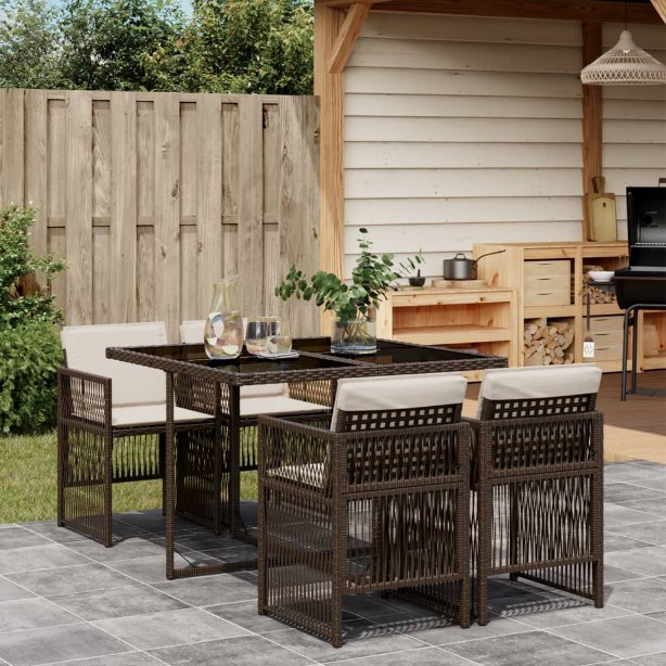 vidaXL 5-tlg. Garten-Essgruppe mit Kissen Schwarz Poly Rattan
